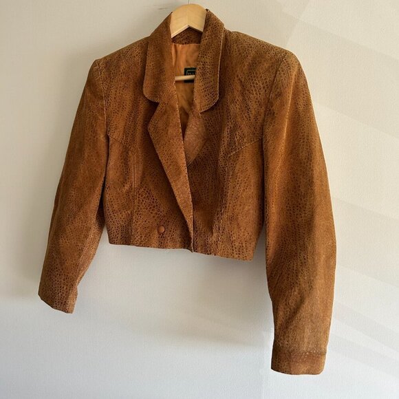 Vintage Danier Camel Leather Croco Crop Blazer - Picture 4 of 11